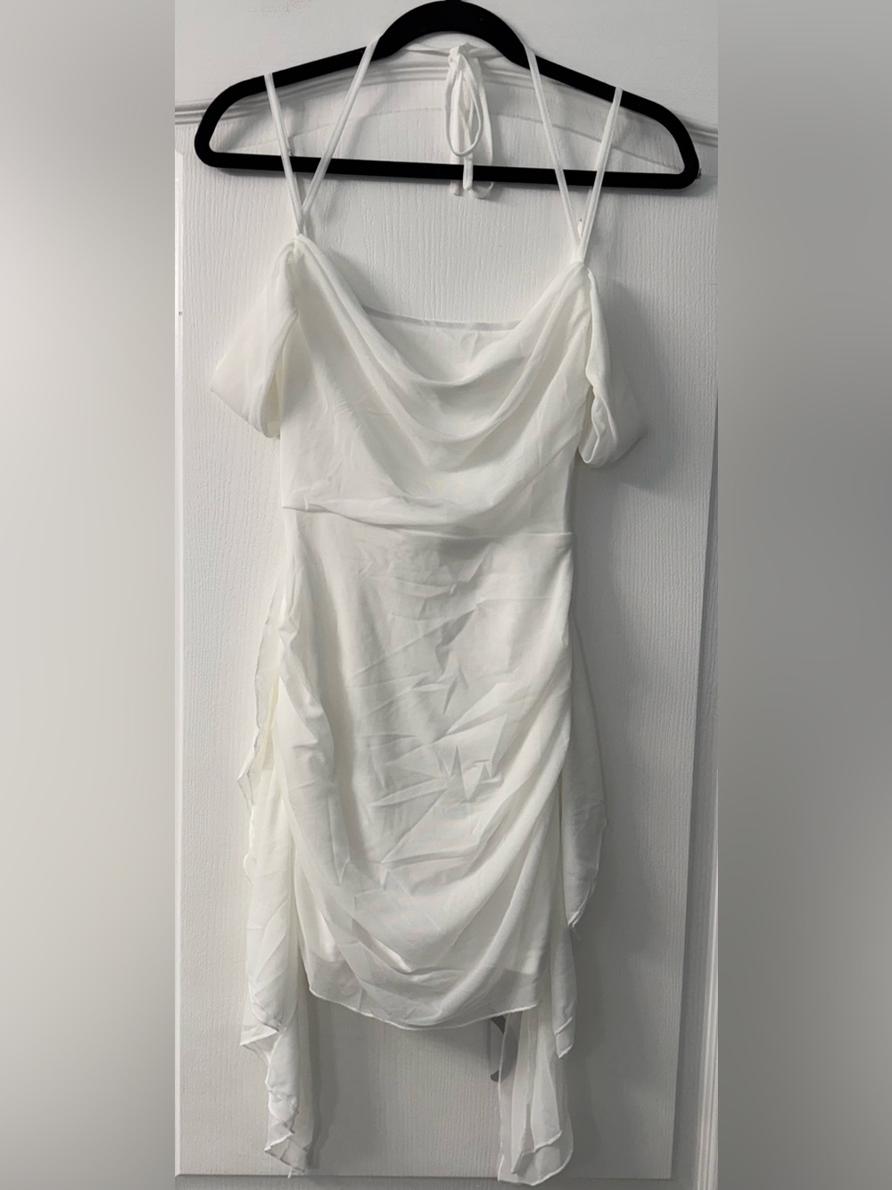 Parthea Cold Shoulder Ruffle Trim Ruched Mesh Bodycon Dress - Picture 9 of 15